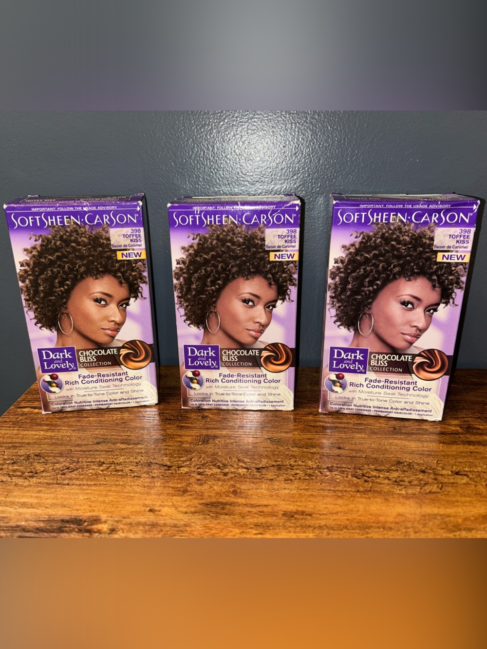 Lot of 3 Softsheen-Carson Dark & Lovely Toffee Kiss 398 Hair Color